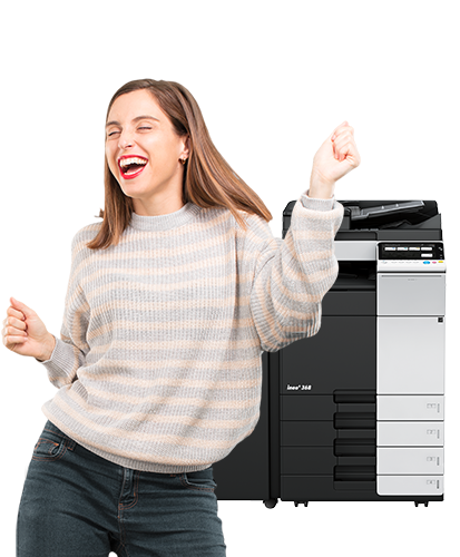 Cheering woman with copier